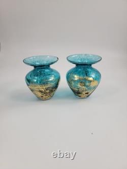 Set of 5 Studio Art Glass Vases, Gold Leaf & Gold Powder, 20th c