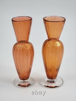 Set of 5 Studio Art Glass Vases, Gold Leaf & Gold Powder, 20th c