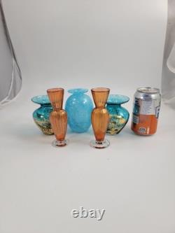 Set of 5 Studio Art Glass Vases, Gold Leaf & Gold Powder, 20th c