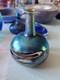 Siddy Langley 2001 Studio Art Glass Long Neck Vase Blue White Iridescent Signed