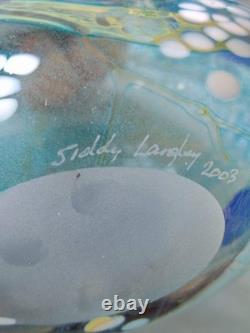 Siddy Langley 2003 Studio Art Glass Sea Themed Vase Blue White Signed UK