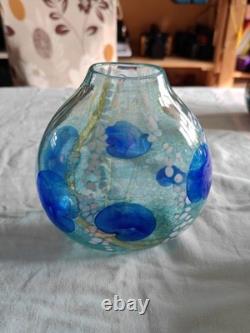 Siddy Langley 2003 Studio Art Glass Sea Themed Vase Blue White Signed UK
