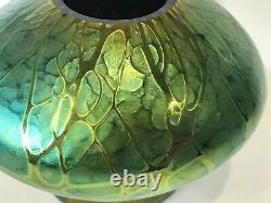 Signed 2013 Stuart Abelman Green Blown Art Glass Vase Bowl w Flower Frog IKM60