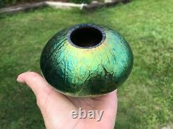Signed 2013 Stuart Abelman Green Blown Art Glass Vase Bowl w Flower Frog IKM60