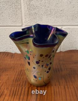 Signed Art Glass Favrile Style Ruffled Vase