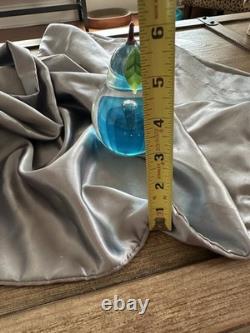 Signed Art Glass Pear Paperweight Blue Clear Green Leaf Brown Stem Etched 2008