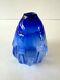 Signed Art Glass Vase Blue Organic Form Handcrafted 3x4