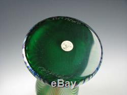 Signed Correia Emerald Green Pulled Feather Art Glass Vase 10&1/4