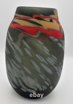 Signed D. Powers Studio Art Glass Vase 10 Matte Swirl Modern Sculptural