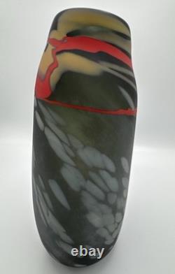Signed D. Powers Studio Art Glass Vase 10 Matte Swirl Modern Sculptural