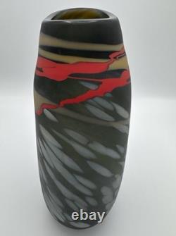 Signed D. Powers Studio Art Glass Vase 10 Matte Swirl Modern Sculptural