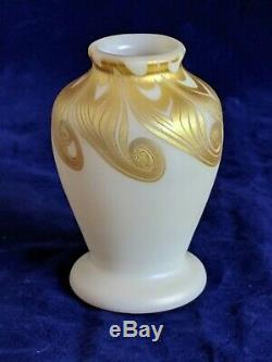 Signed Decorated Steuben Aurene 3.5 Art Glass Cabinet Vase Rare No Reserve