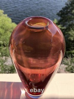 Signed ERIKA LAGERBIELKE ORREFORS Vase Haze Orange / Red Art Glass, 1990, H9