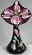 Signed Fenton Jack In The Pulpit Amethyst Art Glass Vase Hand Painted Orchid