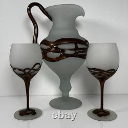 Signed Filip Ravert Romanian Romblast Vase Pitcher And Two Art Glass