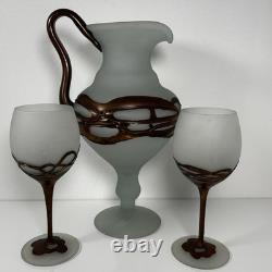 Signed Filip Ravert Romanian Romblast Vase Pitcher And Two Art Glass
