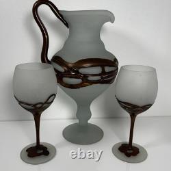 Signed Filip Ravert Romanian Romblast Vase Pitcher And Two Art Glass