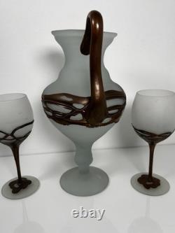 Signed Filip Ravert Romanian Romblast Vase Pitcher And Two Art Glass
