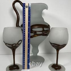 Signed Filip Ravert Romanian Romblast Vase Pitcher And Two Art Glass
