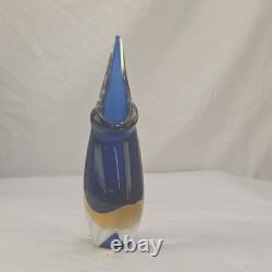 Signed Formia Murano Glass Sommerso Beak Vase Blue & Yellow Italian Art Glass