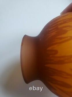 Signed Galle Orange Brown Cameo Glass Vase Engraved Bats Art Handmade Vintage