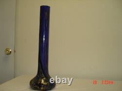 Signed Hand Blown Art Glass Vase Blue Mixed Romania