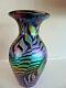 Signed Lundberg Studios Art Glass Rainbow Waterfall Bottle Vase 2012 Iridescent