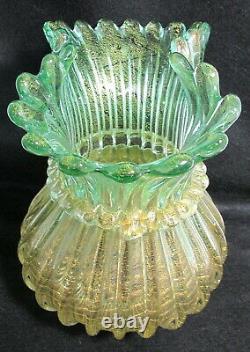 Signed Large Seguso Vetri D' Arte Murano Glass Vase Mint Green With Gold