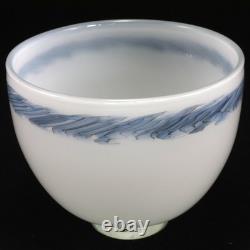 Signed Malcolm Sutcliffe Art Glass Bowl in White with Blue Decoration