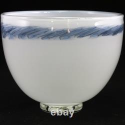 Signed Malcolm Sutcliffe Art Glass Bowl in White with Blue Decoration