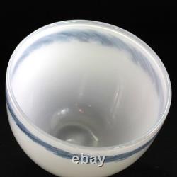 Signed Malcolm Sutcliffe Art Glass Bowl in White with Blue Decoration