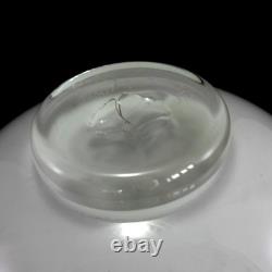Signed Malcolm Sutcliffe Art Glass Bowl in White with Blue Decoration