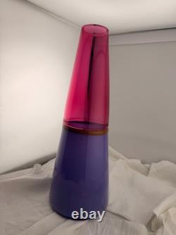 Signed Michael Jaross 1995 Art Glass Vase Pink Purple Cased Studio Glass MCM