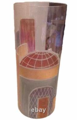 Signed Modernist Art Glass Vase A. Tabar Cut Enamel Gold Red Grey Unusual