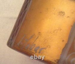 Signed Modernist Art Glass Vase A. Tabar Cut Enamel Gold Red Grey Unusual