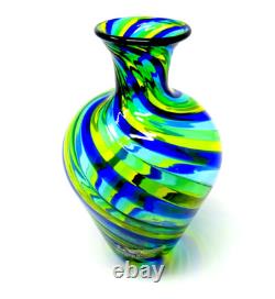 Signed Murano Art Glass Ballarin Filigrana Spiral Bulbous Vase