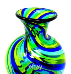 Signed Murano Art Glass Ballarin Filigrana Spiral Bulbous Vase