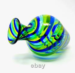 Signed Murano Art Glass Ballarin Filigrana Spiral Bulbous Vase