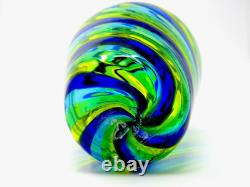 Signed Murano Art Glass Ballarin Filigrana Spiral Bulbous Vase