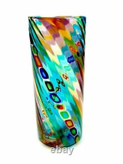 Signed Murano Ballarin Multi Coloured Studio Millefiori Murrine Studio Vase