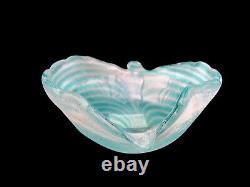 Signed Murano Glass Cenedese Art Glass Aqua Heart Scavo Studio Dish A Da Ros