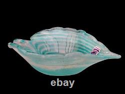 Signed Murano Glass Cenedese Art Glass Aqua Heart Scavo Studio Dish A Da Ros