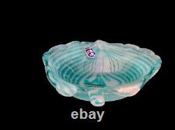 Signed Murano Glass Cenedese Art Glass Aqua Heart Scavo Studio Dish A Da Ros