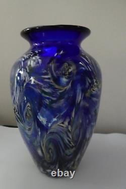 Signed Paul R Bendzunas STARRY NIGHT Studio Art Glass Vase Cobalt Blue