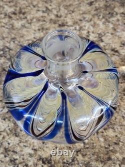 Signed Pulled Feather Art Glass Decanter (H L Feb 1980) Houtson Lamp 8.5