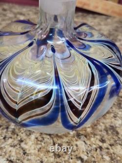 Signed Pulled Feather Art Glass Decanter (H L Feb 1980) Houtson Lamp 8.5