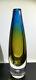 Signed Vicke Lindstrand Kosta Boda Sweden Glass Art Vase With Bubble Yellow Blue