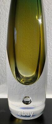 Signed VICKE LINDSTRAND KOSTA BODA SWEDEN Glass Art Vase with Bubble Yellow Blue