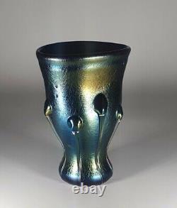 Signed Vaclav Stepanek Iridescent Art Glass Vase Tendrils Tadpoles Decorations