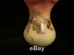 Signed Webb Queen's Burmese Art Glass Vase Decorated Acorn Fluted Minty